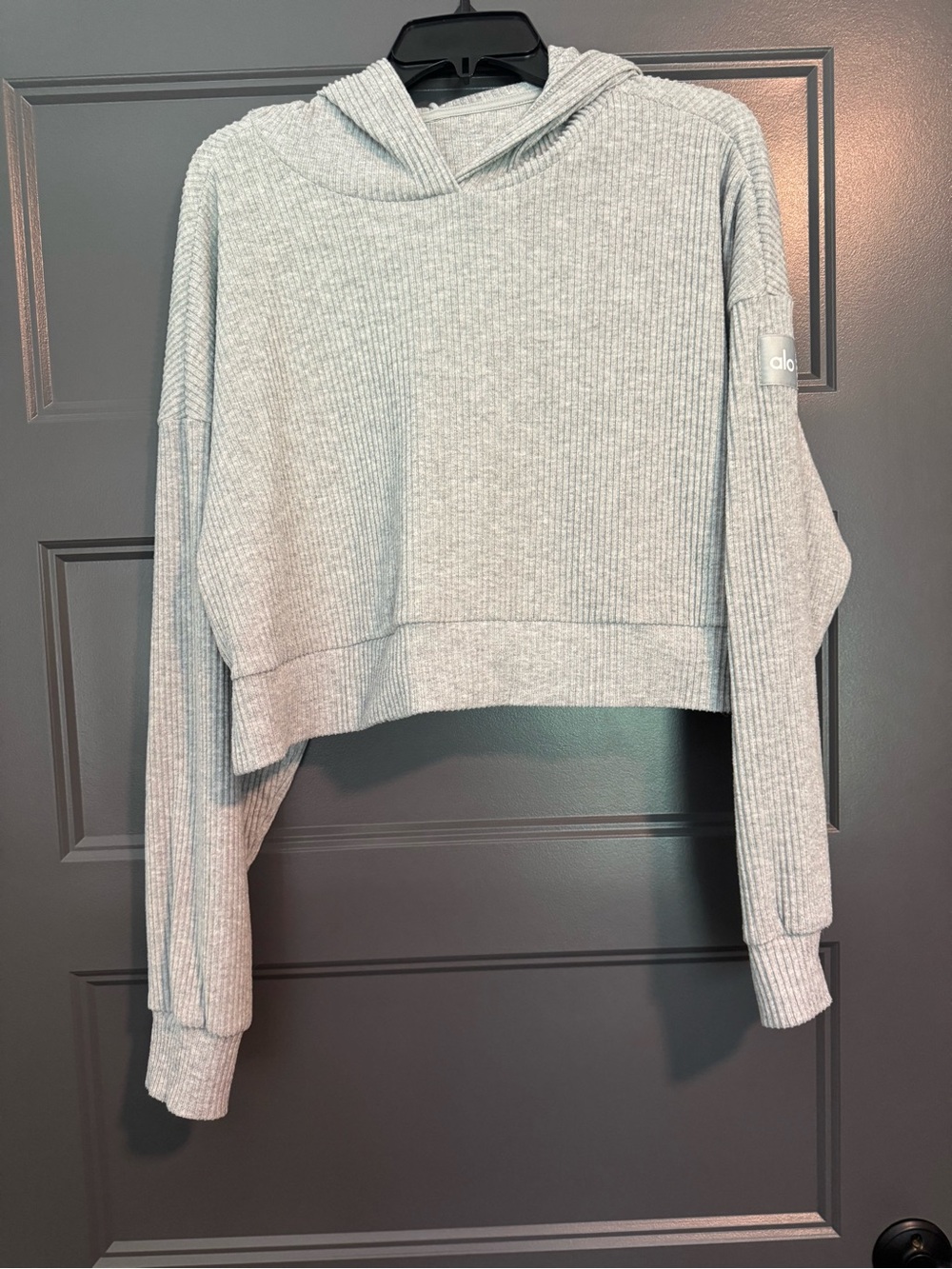 ALO Yoga Ribbed Hoodie in Light Gray